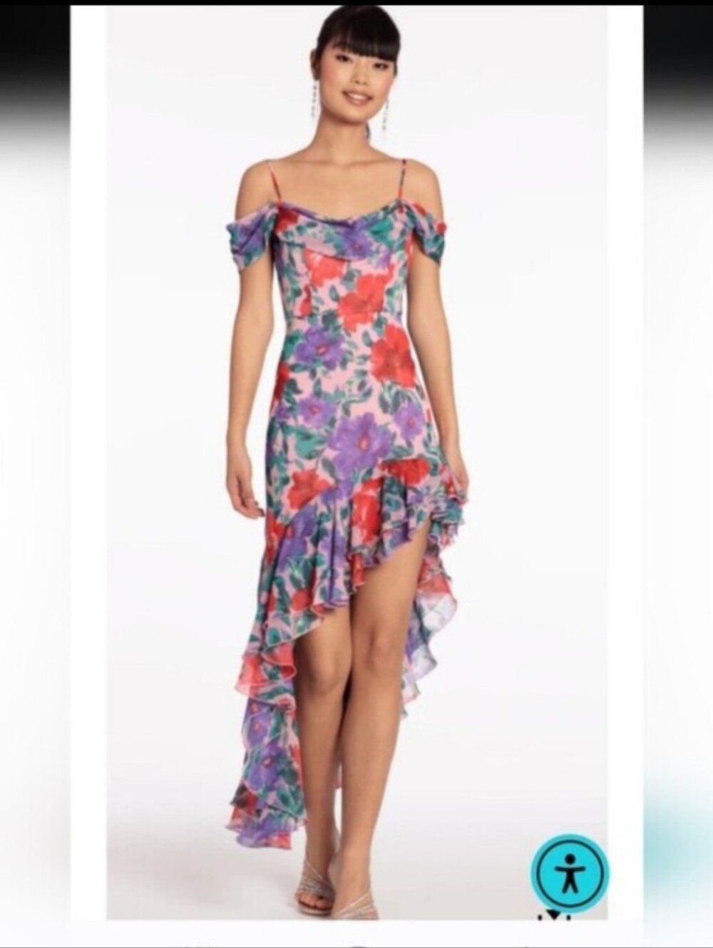 NWT City Studio Floral High Low Ruffle Dress Medium Pink Purple Party Prom Midi